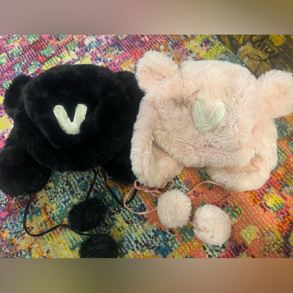 Twins matching Adorable Pink and Black Kids' Ear hats soft  miniso